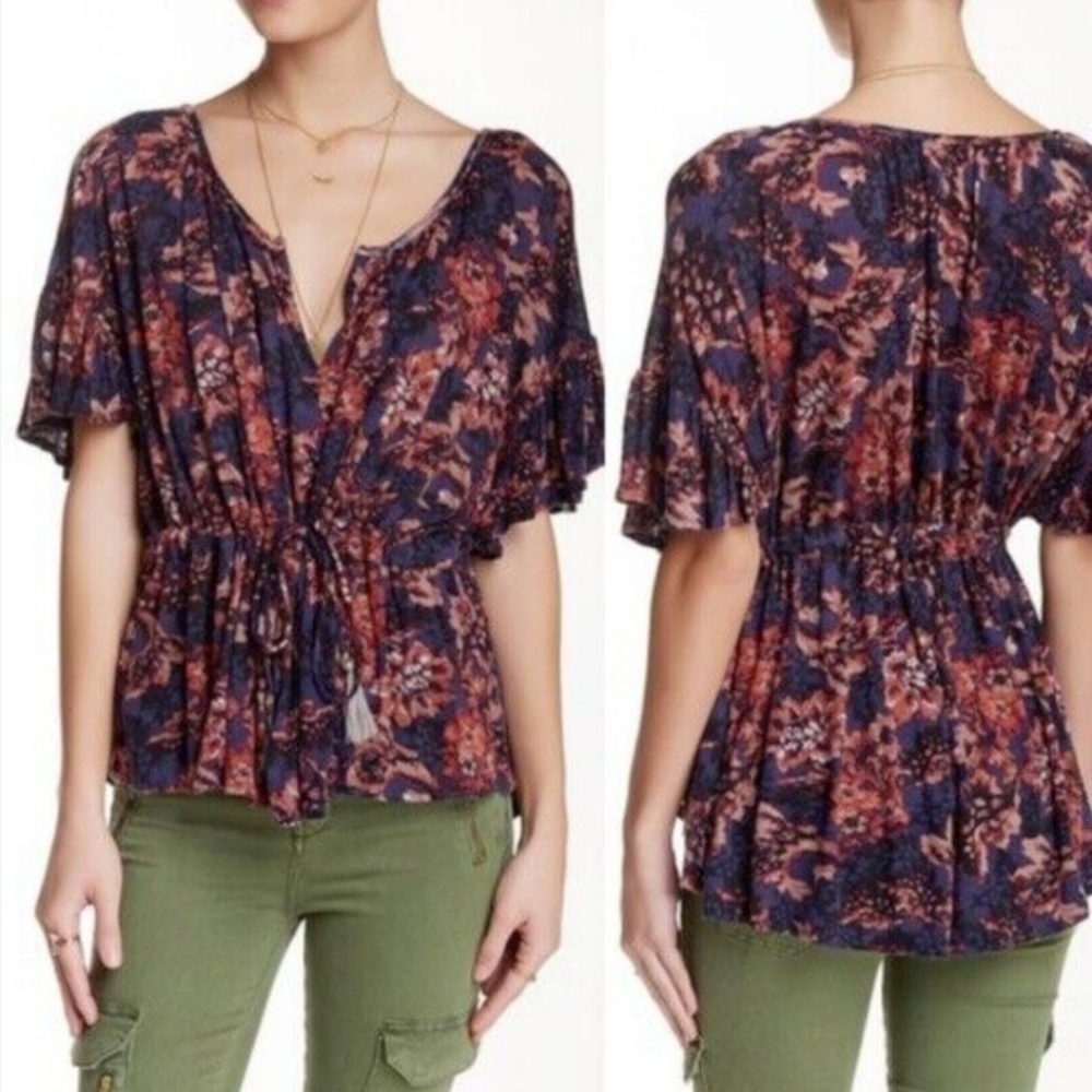 Free People Riverbend Ruffle Sleeve Blouse